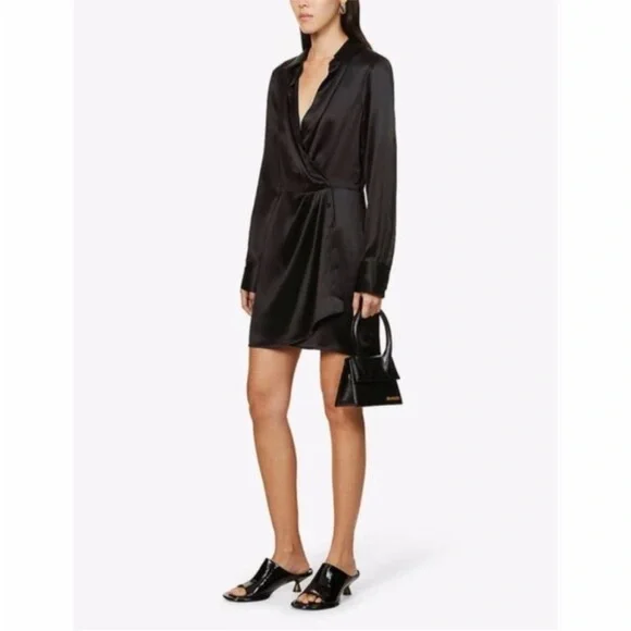 NEW Reformation Alaine 100% Silk Dress Black 2